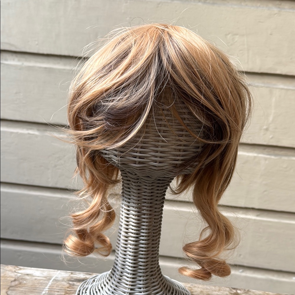 Wig. Honey Blonde synthetic wig with dk brown highlights & dbl ponytails. New!
